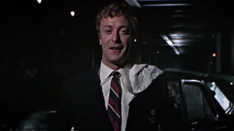 Michael Caine with rag on shoulder