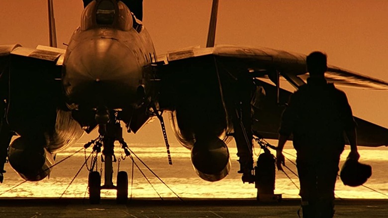 Maverick walks toward his jet