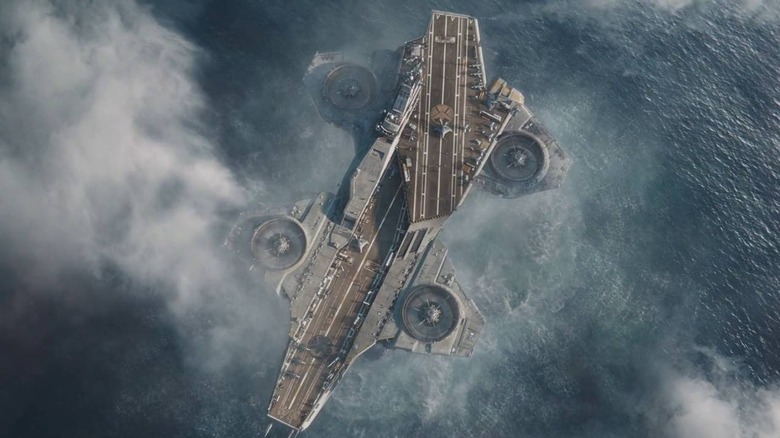 The helicarrier hovers above the ocean