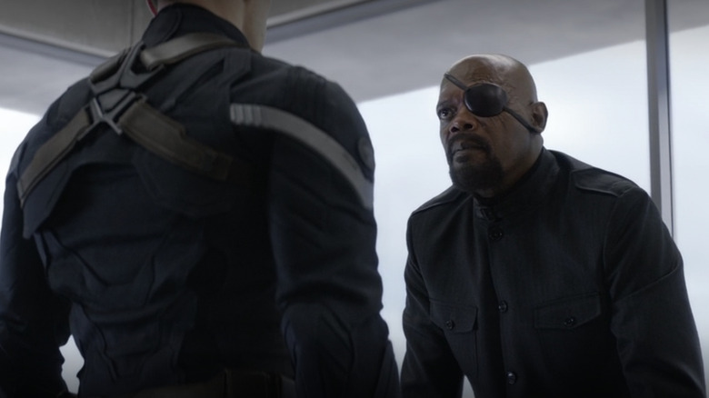 Nick Fury talking to Captain America