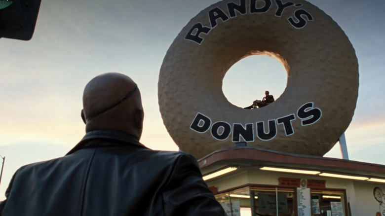 Nick Fury looking at giant donut