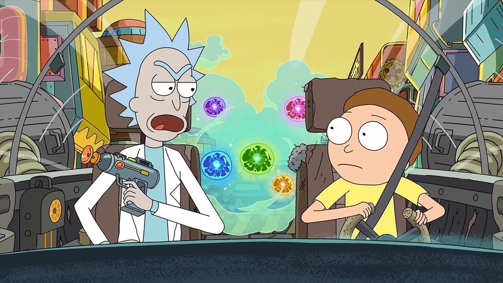 Rick, Morty, and Fart in Rick's car