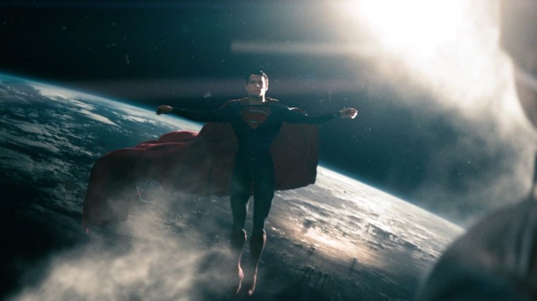 Superman floating in space