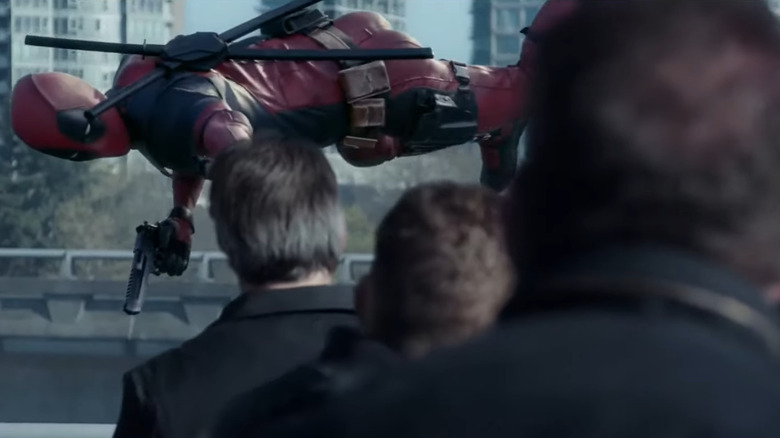 Deadpool fires a single bullet through three people