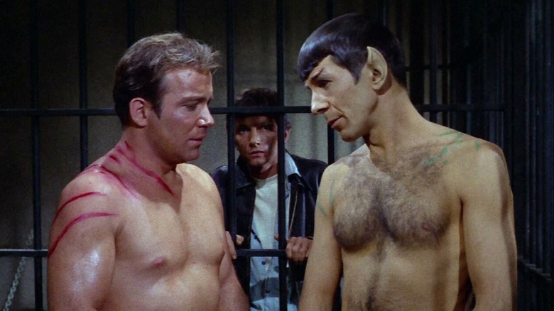 Kirk and Spock shirtless in cell