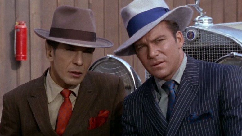 Spock and Kirk dressed as mobsters