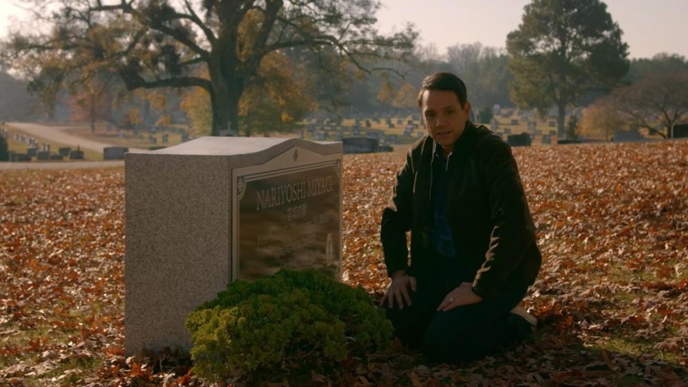 Daniel at Mr. Miyagi's grave