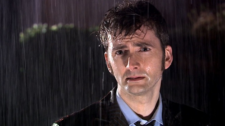 Tenth Doctor crying in the rain