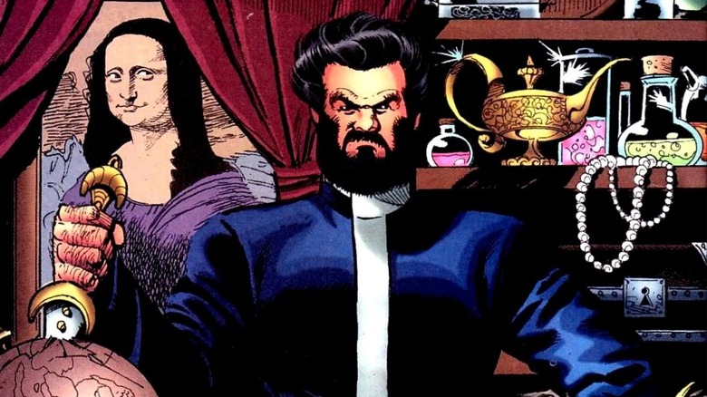 Vandal Savage staring down from an enormous screen