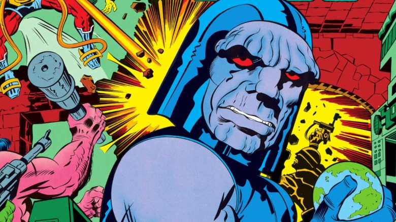 Darkseid clutching a globe of the Earth