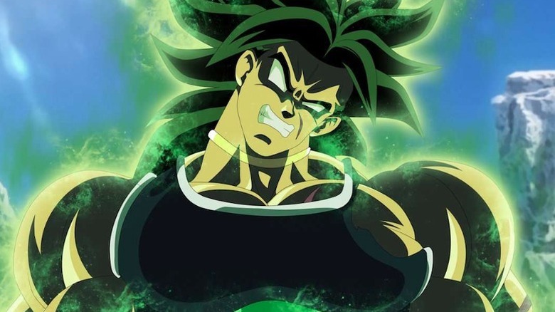 Broly in Dragon Ball Super: Broly (2018) glowing green with power.