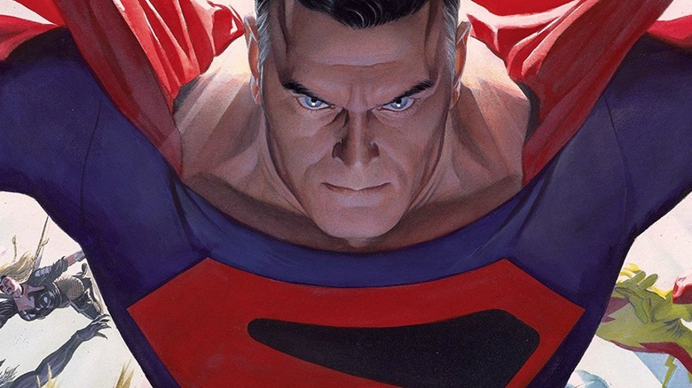 Superman from Kingdom Come flying with his allies