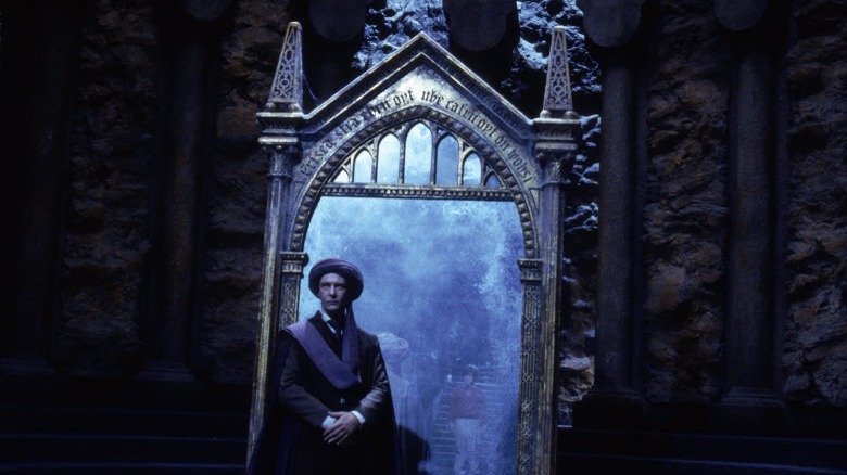 Professor Quirrell standing in front of The Mirror of Erised