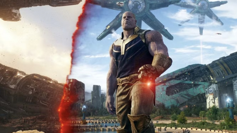 Thanos stands on Titan, as reality is reshaped around him