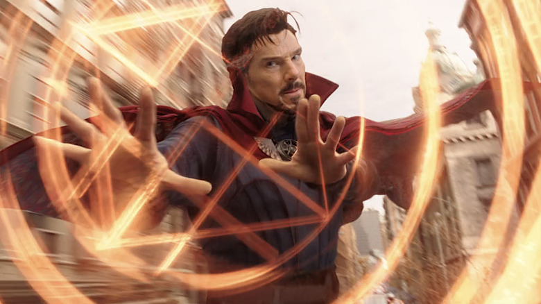 Doctor Strange flying and casting spell