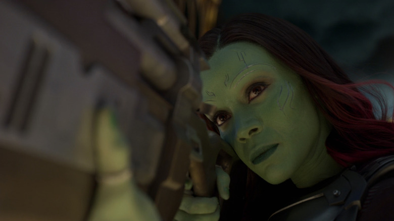 Gamora aiming a blaster