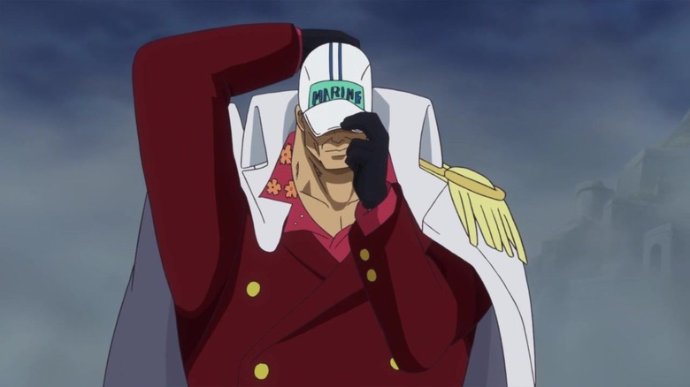 Akainu dons Marine cap