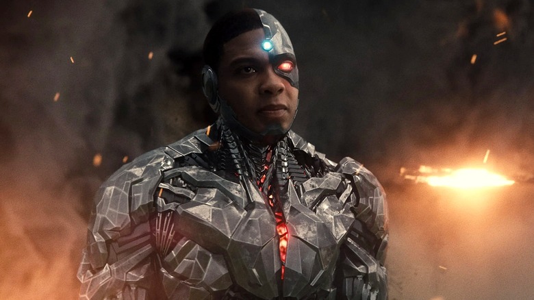 Cyborg looks upward