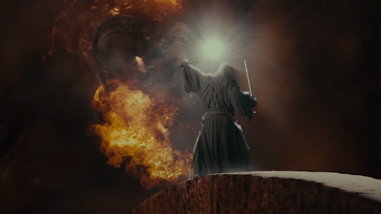 Gandalf fights the Balrog with Glamdring