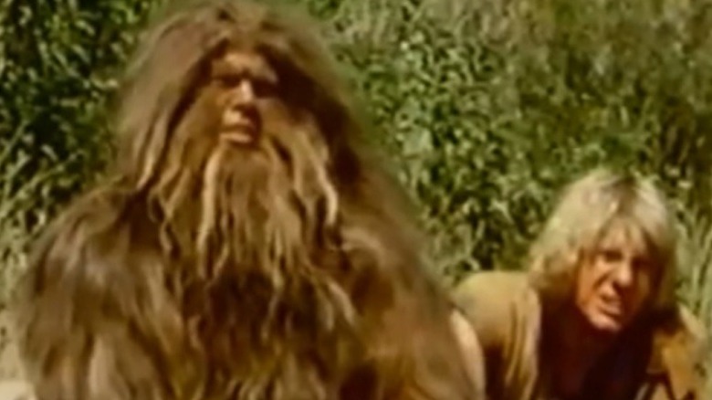 Ray Young, as Bigfoot, and Joseph Butcher, as Wildboy, react with dismay