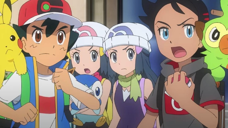 Pikachu, Ash, Goh, Grookey, Dawn