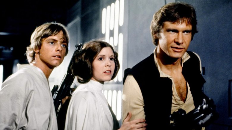 Mark Hamill, Carrie Fisher, and Harrison Ford in Star Wars: A New Hope