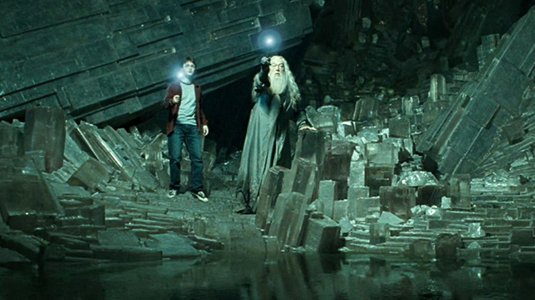 Harry and Dumbledore in cave