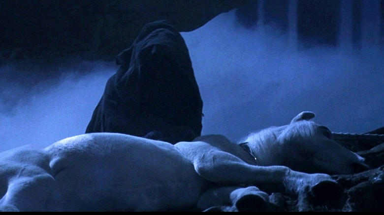 Hooded figure with unicorn in Sorcerer's Stone