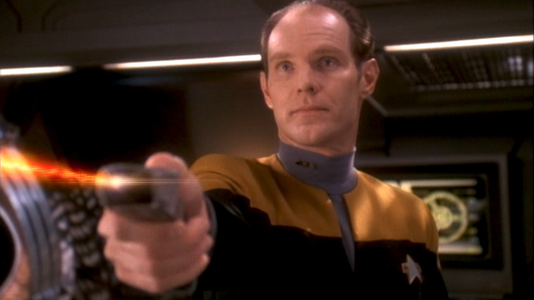 Eddington fires a phaser