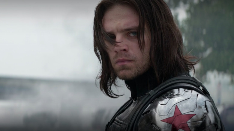 A stoic looking Bucky is unmasked in The Winter Soldier