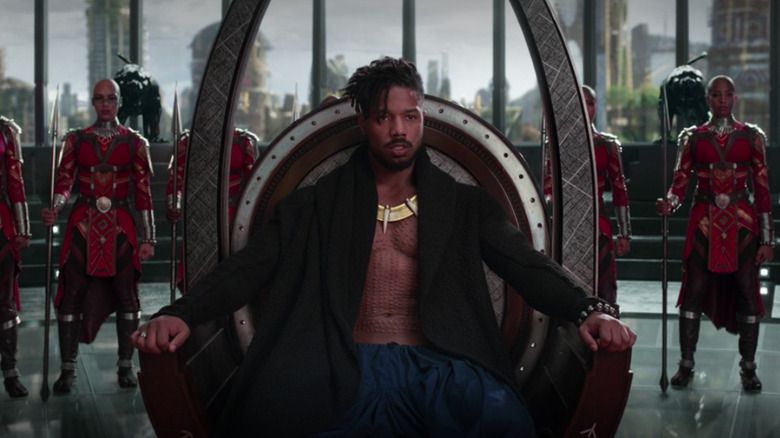 Killmonger sits on Wakanda's throne in Black Panther