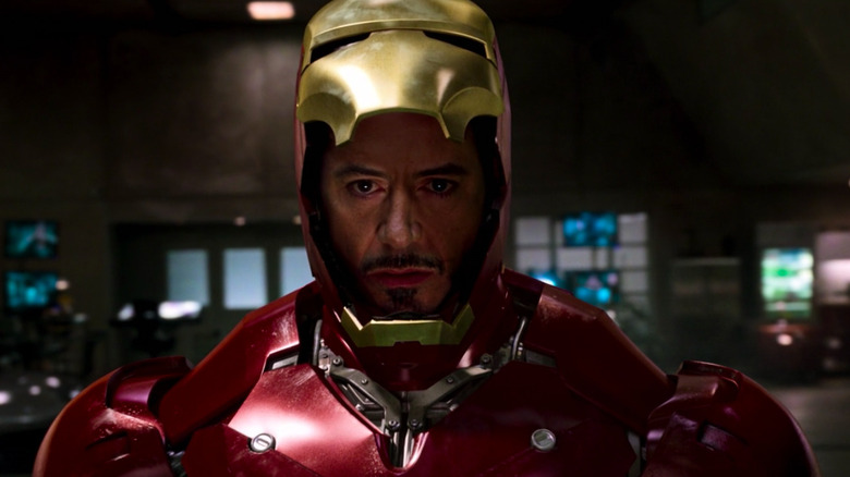 Tony Stark suits up as Iron Man in the first Iron Man