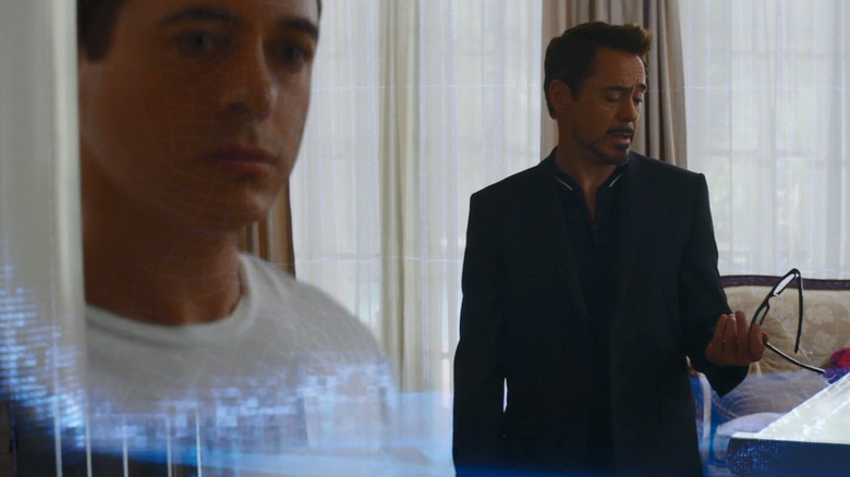 Tony Stark with B.A.R.F. hologram