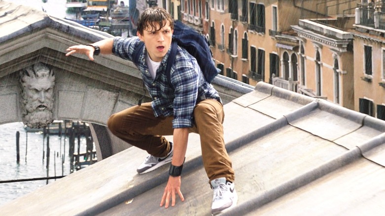 Peter Parker balancing on roof