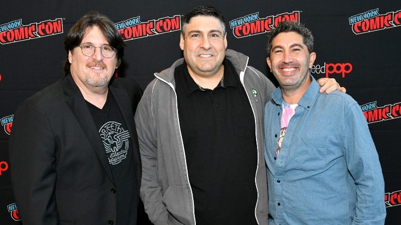 Jeff Yorkes, Adam F. Goldberg, and Bill Barretta smiling