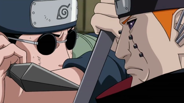 Ebisu attacking Pain with a kunai