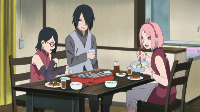 Sasuke Sakura and Sarada eat dinner
