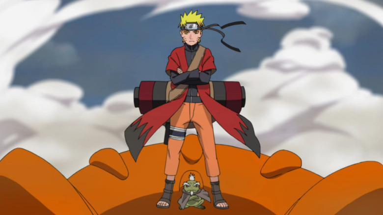 Naruto and Fukasaku appear on toads