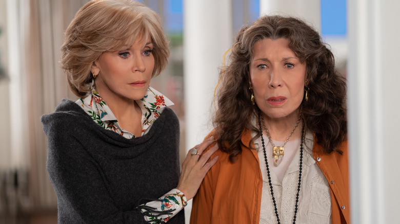 Grace and Frankie looking concerned