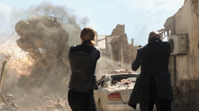 Nick Fury, Maria Hill, and Sandman in the Spider-Man: Far from Home preview clip