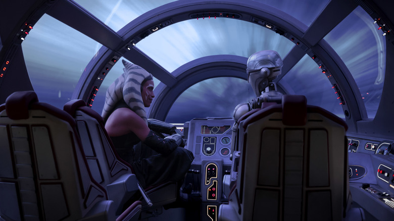 Ahsoka talking to Huyang as they travel through hyperspace