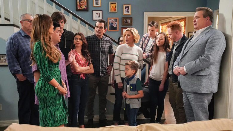 Modern Family cast by stairs