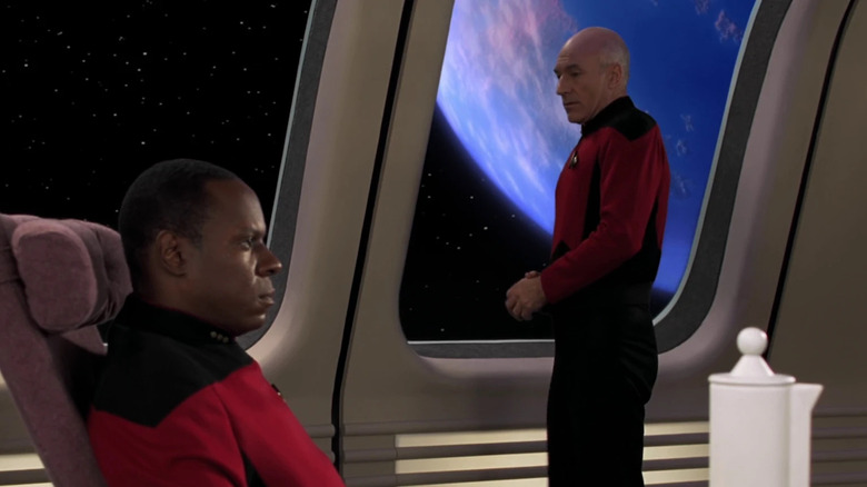 Sisko and Picard in the Enterprise-D ready room