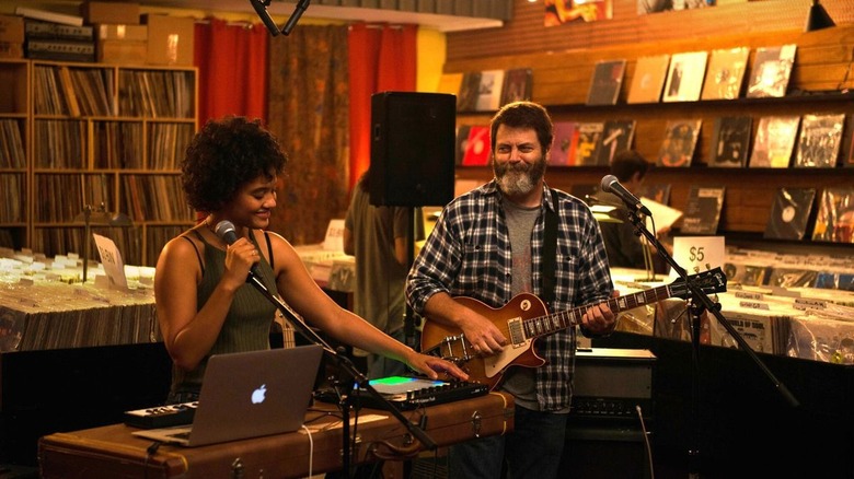 Kiersey Clemons Nick Offerman record store