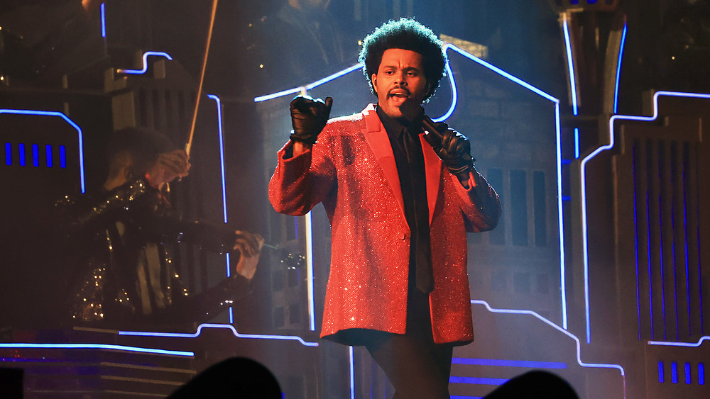 The Weeknd performing at the Super Bowl