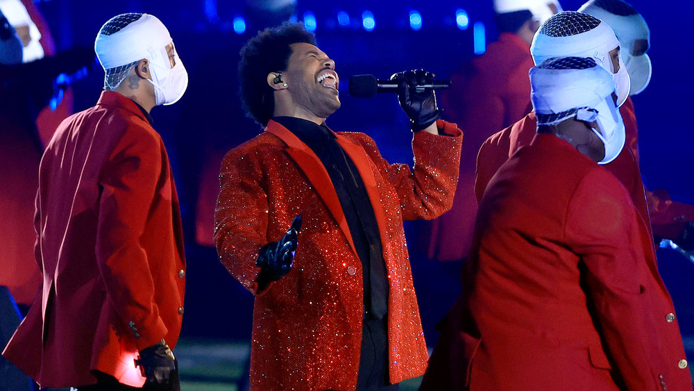 The Weeknd performing at the Super Bowl