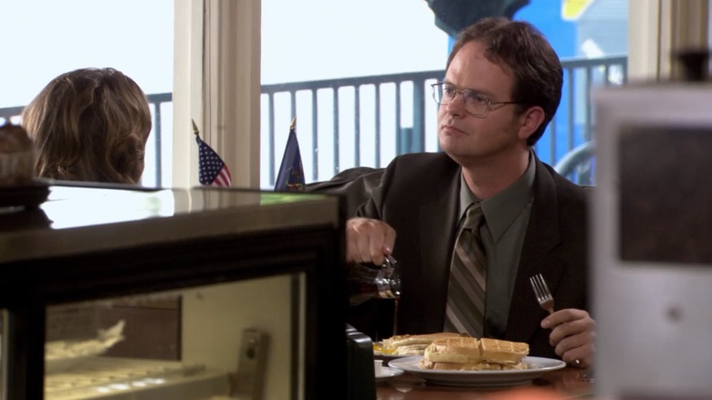 Dwight eating waffles