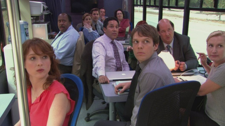 The cast of The Office on a bus