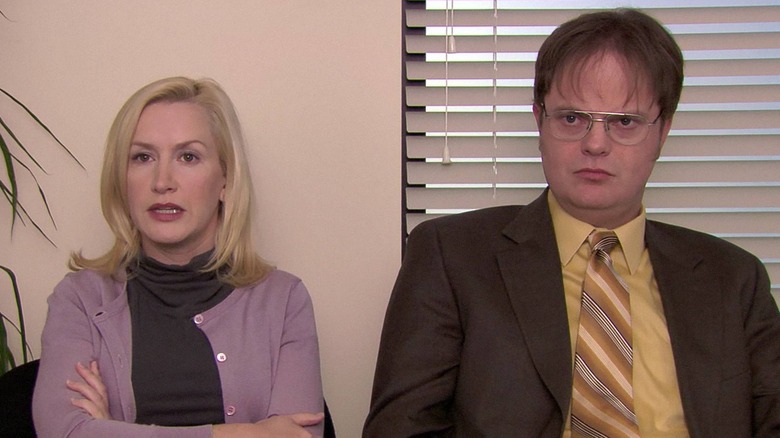 Angela Martin and Dwight Schrute looking awkward