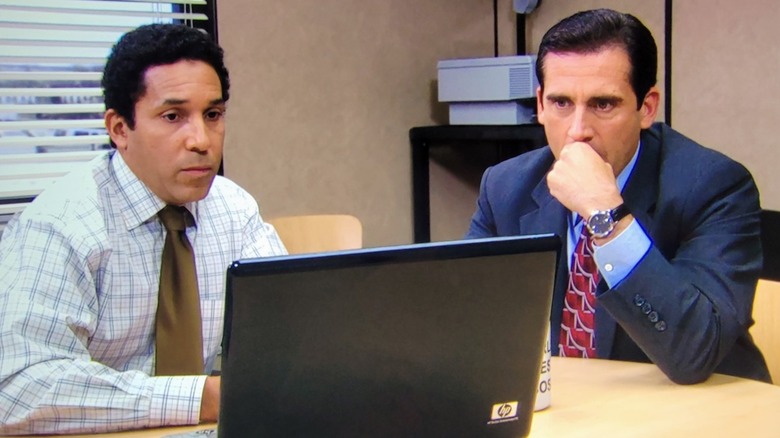 Oscar and Michael looking at laptop